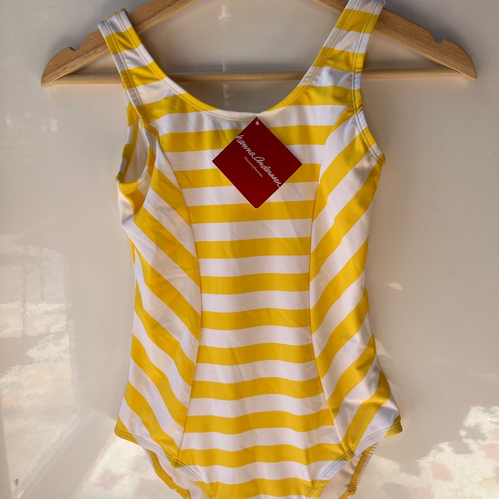 Hanna Andersson Yellow and White Striped Swimsuit